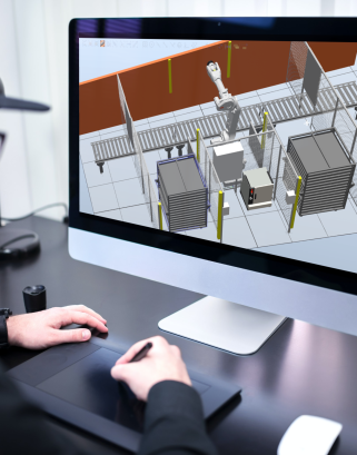 iMac on the black table with a flower_Palletising robots robotics industry
